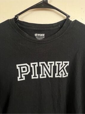 PINK Black Graphic Crewneck Tee with White Logo